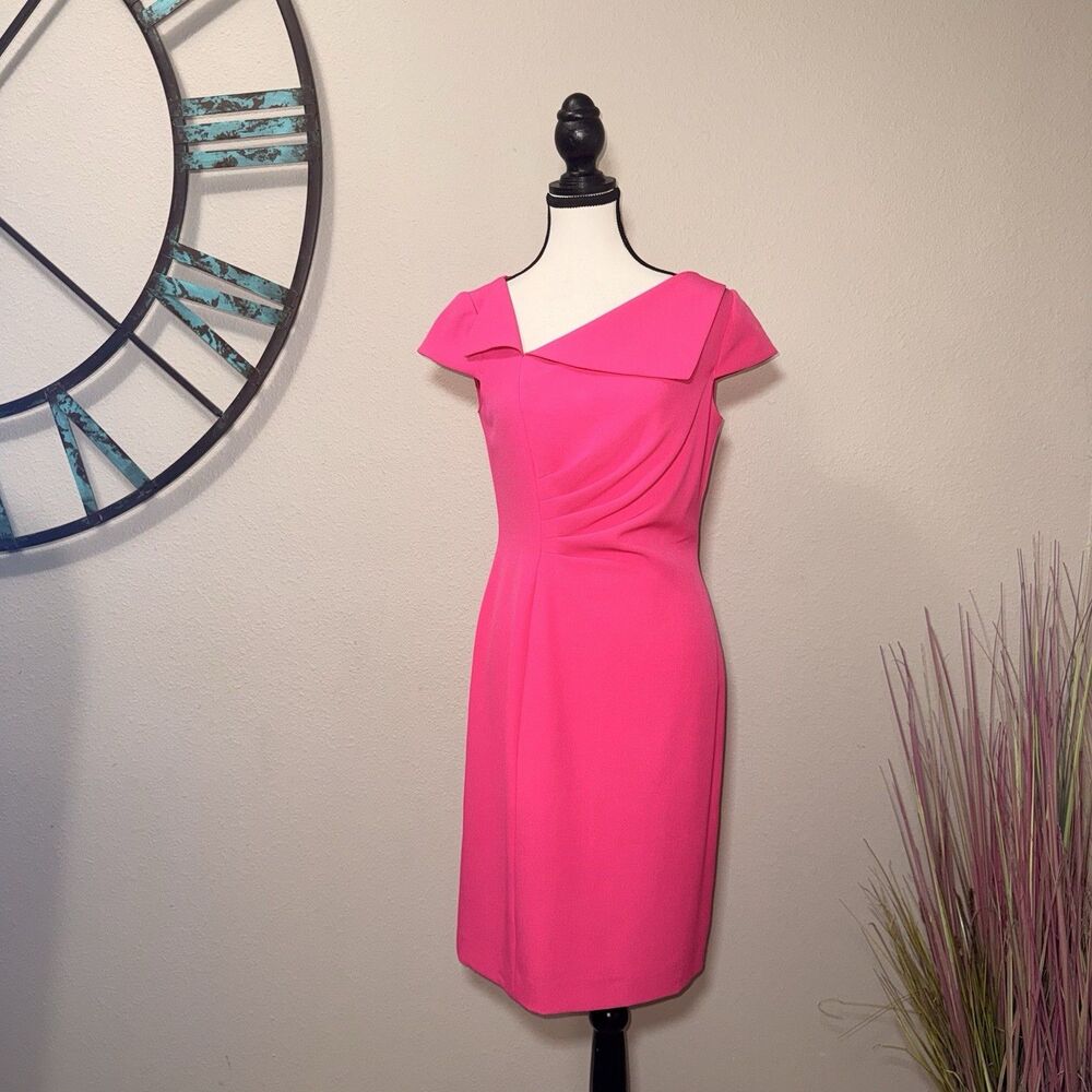 Tahari ASL Petite Dress Size 6P Pink Ruched Cap Sleeve Lined Sheath EUC